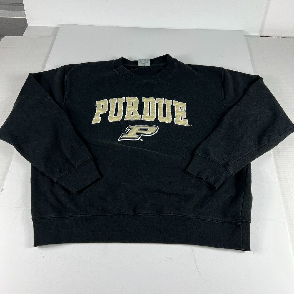 Purdue Boilermakers Sweatshirt Adult Fits Large Black Faded Logo Crewneck Tag XL